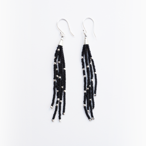 Black and Silver Fringe Earrings